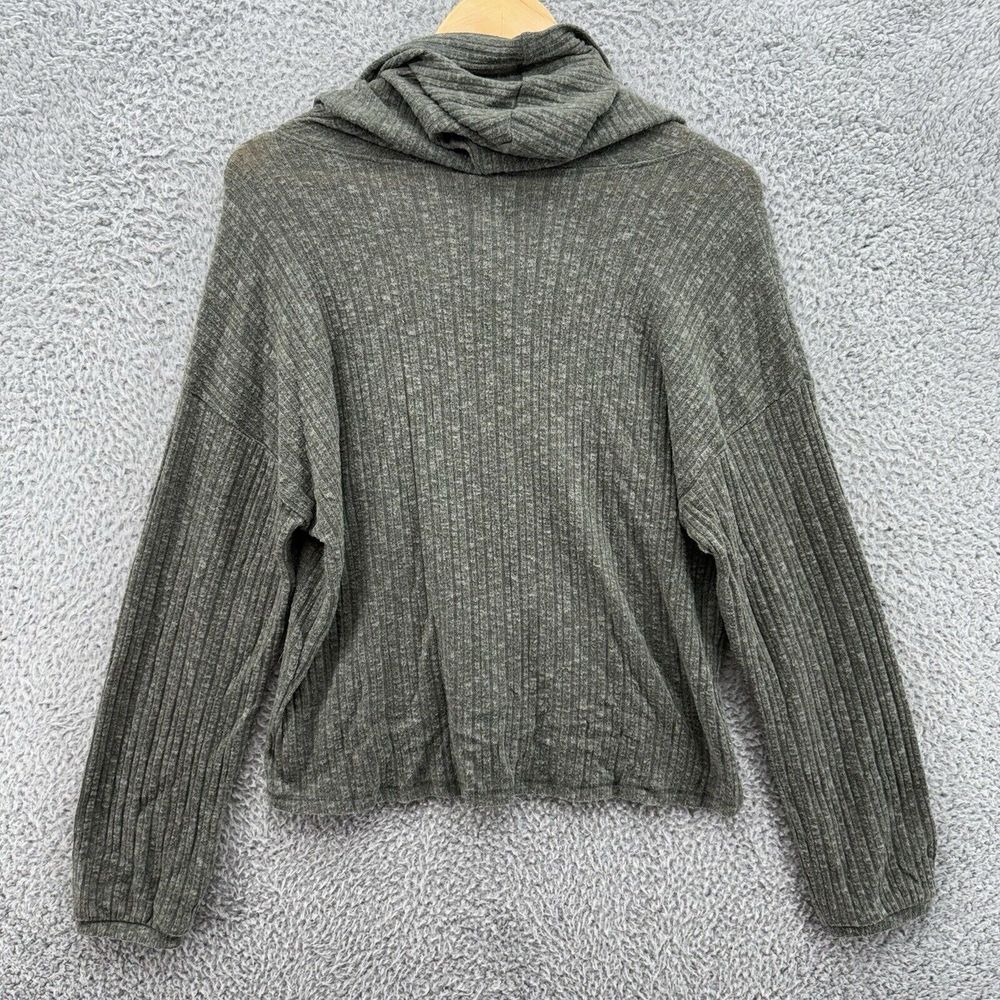American Eagle Womens M Soft & Sexy Plush Green Ribbed Hooded Snap Sweatshirt - Picture 8 of 8